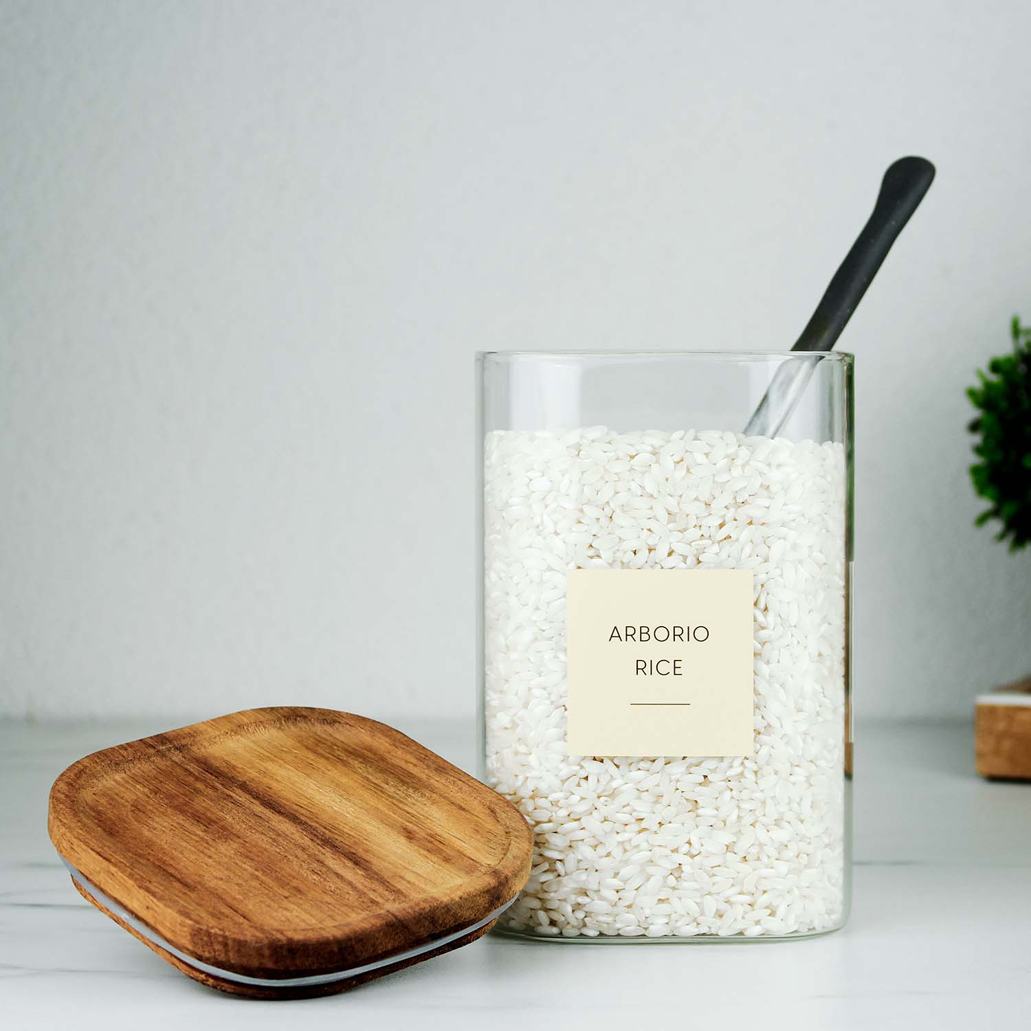 Square Glass Pantry Jars with Rustic Wooden Lid - Image 3