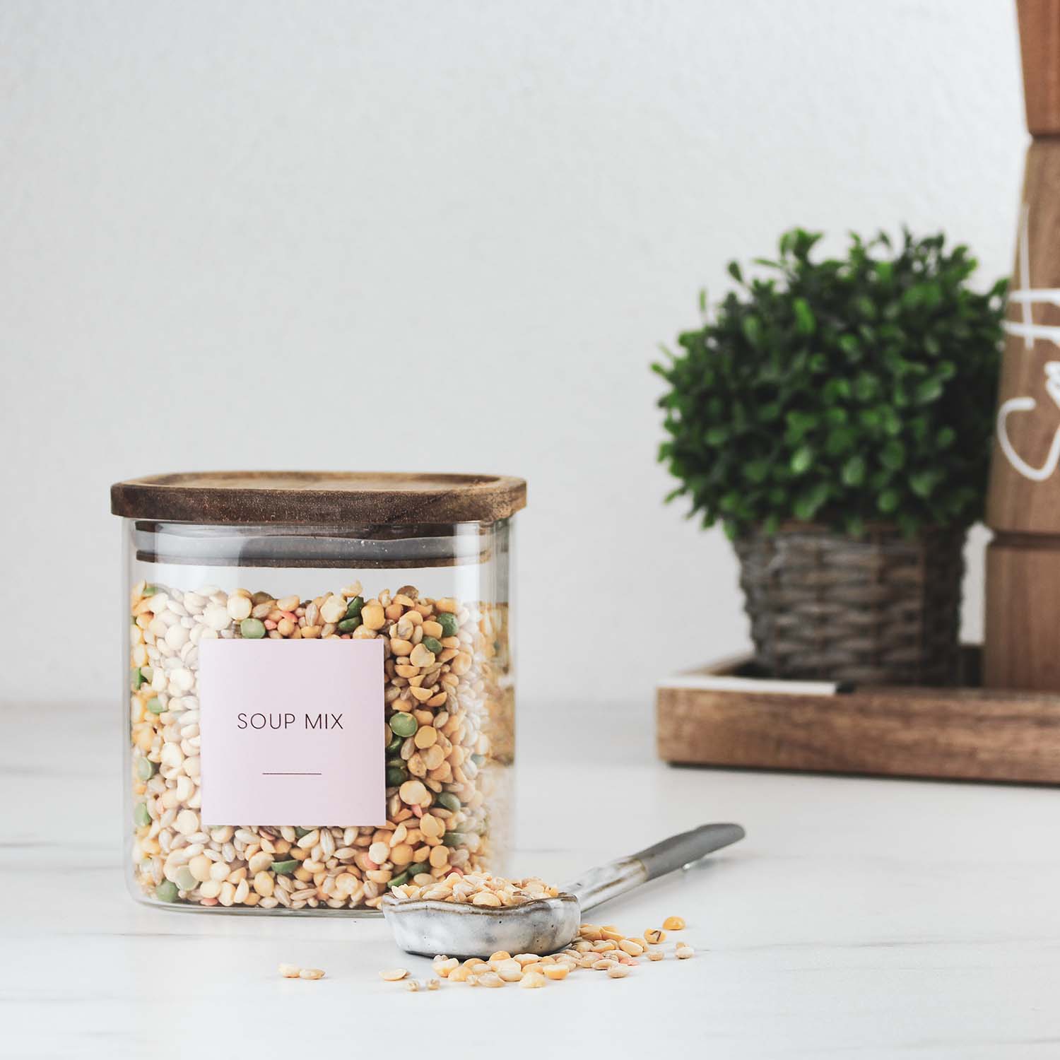 Square Glass Pantry Jars with Rustic Wooden Lid - Image 4