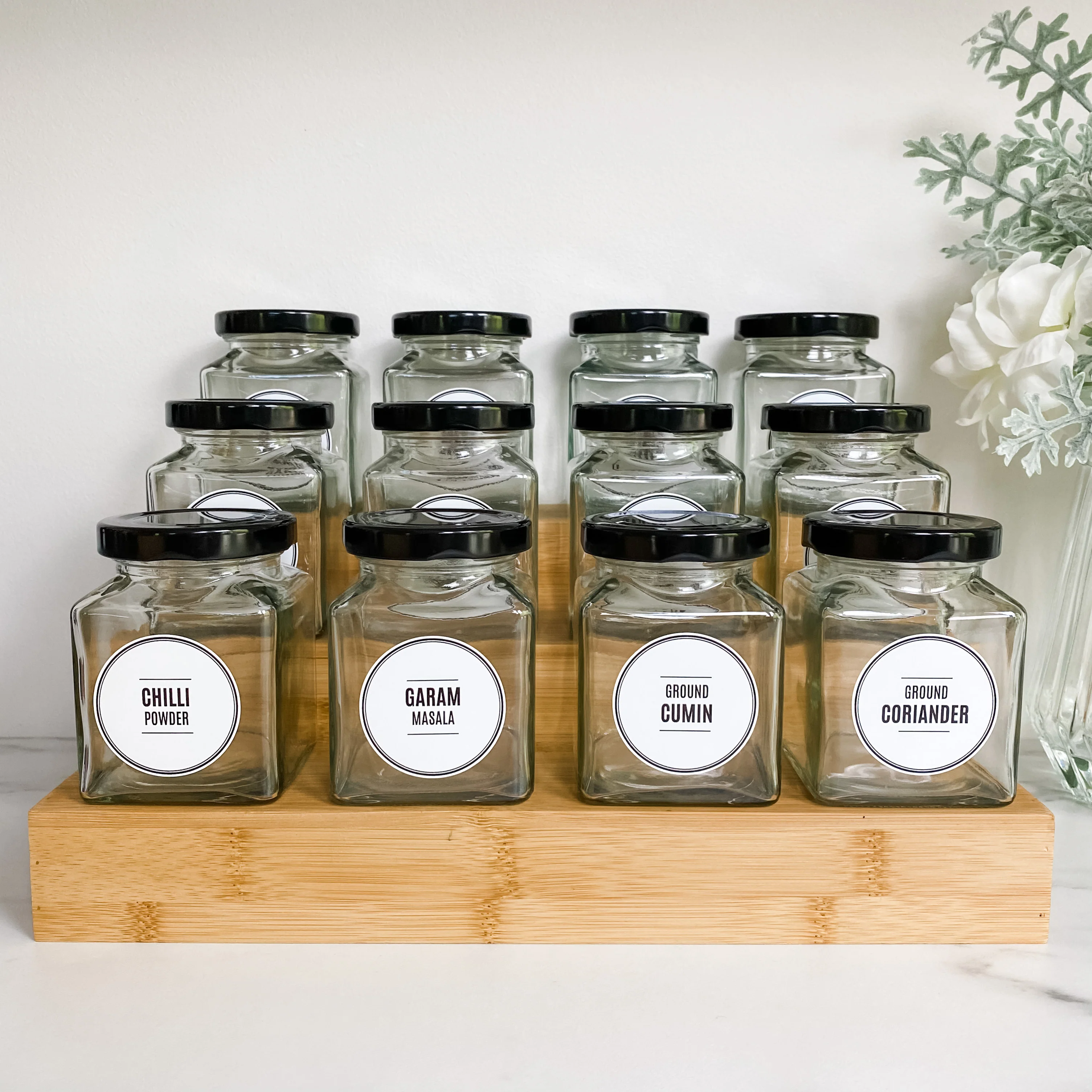 Square Glass Spice Jars, 195ml - Various Colours - Image 5